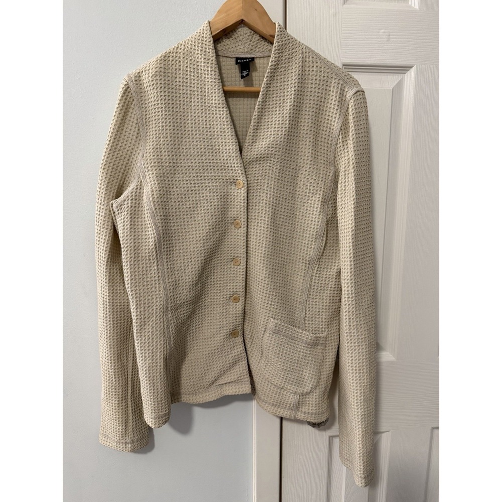 Eileen Fisher Waffle Weave High Back Tailored Oatmeal Pebble Jacket Blazer Sz M